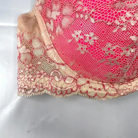 Victoria Secret Padded Lace Demi Bra 34D Underwire Dream Angels Pink Beige - Picture 3 of 7